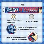 Large 250 Years America Banner,118" x 20" 250th Anniversary USA Patriotic Banner with Eagle & Statue of Liberty,250 Years of Freedom Party Supplies for Indoor, Yard, Garden, Porch, Lawn