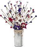 Agusbagli 4th of July Patriotic Artificial Stems with Vase, 12” Faux Blue Berry Sprays in Metal Pot Patriotic Floral Picks Centerpiece Table Decor for Independence Day Memorial Day Home Decorations