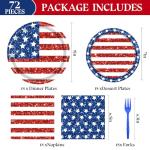 HiEnjoin 72PCS American Flag Patriotic Party Plates Napkins Set, Disposable Dessert Plates with Forks Party Supplies Tableware for Independence Day Veterans Day Election Day 4th of July Decorations