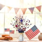 Agusbagli 4th of July Patriotic Artificial Stems with Vase, 12” Faux Blue Berry Sprays in Metal Pot Patriotic Floral Picks Centerpiece Table Decor for Independence Day Memorial Day Home Decorations