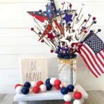 Agusbagli 4th of July Patriotic Artificial Stems with Vase, 12” Faux Blue Berry Sprays in Metal Pot Patriotic Floral Picks Centerpiece Table Decor for Independence Day Memorial Day Home Decorations