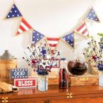 Agusbagli 4th of July Patriotic Artificial Stems with Vase, 12” Faux Blue Berry Sprays in Metal Pot Patriotic Floral Picks Centerpiece Table Decor for Independence Day Memorial Day Home Decorations