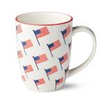 Patriotic Pad Print Porcelain MUGS SET of 6, 14 ounce red white and blue assorted star stripe and flag designs for coffee tea and festive everyday drinkware