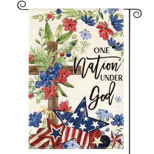 AVOIN colorlife Memorial Day Patriotic 4th of July Garden Flag 12x18 Inch Double Sided Outside, Flowers Cross Yard Outdoor Decoration