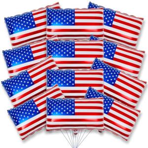Hoosige 12 Pcs American Flag Balloons 27x18 Inch Red White and Blue 4th of July Inflatable Aluminum Foil Balloon USA Patriotic Party Decorations for Independence Veterans Labor Memorial Day Election