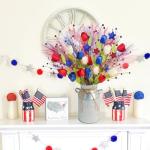 obbsie 20in Patriotic Artificial Berry Stem Picks in Vase, 10pcs Red White and Blue Flowers Branches with Tulips Stars Pampas 4th of July Centerpieces for Tables Independence Day Memorial Day Decor