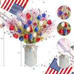 obbsie 20in Patriotic Artificial Berry Stem Picks in Vase, 10pcs Red White and Blue Flowers Branches with Tulips Stars Pampas 4th of July Centerpieces for Tables Independence Day Memorial Day Decor