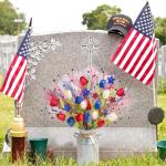 obbsie 20in Patriotic Artificial Berry Stem Picks in Vase, 10pcs Red White and Blue Flowers Branches with Tulips Stars Pampas 4th of July Centerpieces for Tables Independence Day Memorial Day Decor