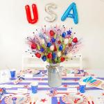 obbsie 20in Patriotic Artificial Berry Stem Picks in Vase, 10pcs Red White and Blue Flowers Branches with Tulips Stars Pampas 4th of July Centerpieces for Tables Independence Day Memorial Day Decor