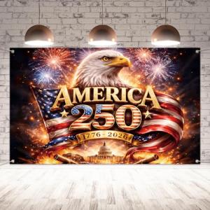 America 250th Anniversary Flag Backdrop 1776-2026 250 Years of Birthday American Banner 4th of July Fourth of July Patriotic Party Decorations and Supplies