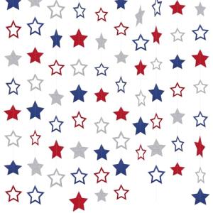 ELOPELY 10 Pack Patriotic Decor, Red Blue Star Banner Streamers for 4th of July, 98 Ft Hanging American Star Garland for Independence Day Decorations (Red, Blue)