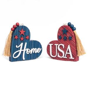 Valery Madelyn Memorial Day Decorations, 2 Pcs 4th of July Decorations, Patriotic Decor in Red White and Blue, Americana Heart Centerpieces for Independence Day USA 250th Anniversary, 4 Inch