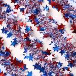 4th of July Garland Decorations,50Ft Glitter Tinsel Patriotic Decor for Tree Car Golf Cart Parade Float Bike Party Table Yard Door Boat Indoor Outdoor Holiday Home