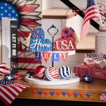 Valery Madelyn Memorial Day Decorations, 2 Pcs 4th of July Decorations, Patriotic Decor in Red White and Blue, Americana Heart Centerpieces for Independence Day USA 250th Anniversary, 4 Inch