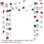 ELOPELY 10 Pack Patriotic Decor, Red Blue Star Banner Streamers for 4th of July, 98 Ft Hanging American Star Garland for Independence Day Decorations (Red, Blue)
