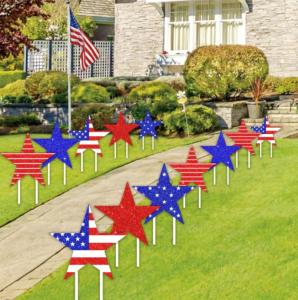AnyDesign 12 Pcs Patriotic Yard Signs with Stakes 4th of July Star Lawn Sign Red Blue American Star Plastic Garden Decoration for Independence Day Party Home Outdoor Patio