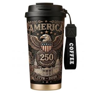 250th Anniversary Coffee Mug, 18 oz Insulated Mug, 250 Years America Garden Flag, Vintage Patriotic Design with 1776-2026 Dates, Military Anniversaries, Retirement & Holiday Commemorative Gift, Black