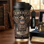 250th Anniversary Coffee Mug, 18 oz Insulated Mug, 250 Years America Garden Flag, Vintage Patriotic Design with 1776-2026 Dates, Military Anniversaries, Retirement & Holiday Commemorative Gift, Black