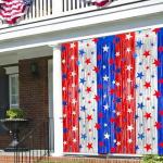 2 Pack 4th of July Foil Fringe Curtains 3.3 x 6.6 Ft Patriotic Party Tinsel Curtain Backdrop Red Blue Silver Stars Metallic Foil Streamer Photo Booth Prop for Memorial Day Independence Day Wall Decor