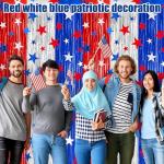 2 Pack 4th of July Foil Fringe Curtains 3.3 x 6.6 Ft Patriotic Party Tinsel Curtain Backdrop Red Blue Silver Stars Metallic Foil Streamer Photo Booth Prop for Memorial Day Independence Day Wall Decor