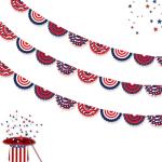 4th of July Banner Decorations, Independence Day Banner Garland, 3 Pack 0.19FT Patriotic Pleated Fan Flag Banner, USA Hanging Bunting Banner, American Flag Garland Decorations for Memorial Day