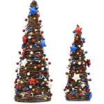 CRCZK 4th of July Decorations Lighted Tabletop Rattan Tree, 2Pcs Patriotic Red White Blue Rustic Twig Trees with String Lights, 250 Anniversary USA Independence Day Decor for Home Table Centerpiece