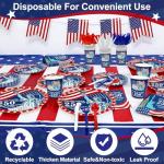 243Pcs 4th of july Decorations- Serve 30 - 250th Anniversary American Flag Patriotic Party Supplies Set Tablecloth Napkins Plates Cups Red White Blue Spoons Knife Forks Banner Straws Independence Day