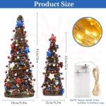 CRCZK 4th of July Decorations Lighted Tabletop Rattan Tree, 2Pcs Patriotic Red White Blue Rustic Twig Trees with String Lights, 250 Anniversary USA Independence Day Decor for Home Table Centerpiece