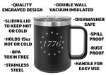 Rogue River Tactical USA American Flag 1776 Betsy Ross Flag Heavy Duty Stainless Steel Black Coffee Mug Tumbler With Lid Novelty Cup Great Gift Idea