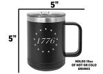 Rogue River Tactical USA American Flag 1776 Betsy Ross Flag Heavy Duty Stainless Steel Black Coffee Mug Tumbler With Lid Novelty Cup Great Gift Idea