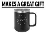 Rogue River Tactical USA American Flag 1776 Betsy Ross Flag Heavy Duty Stainless Steel Black Coffee Mug Tumbler With Lid Novelty Cup Great Gift Idea