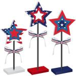 Suzile 3 Pcs Independence Day Table Decorations 4th of July Wooden Signs Patriotic 250th Anniversary Centerpieces Memorial Day Star Figurine Decor for Tabletop Home Fireplace Mantel Holiday Party