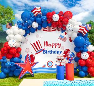 Bonropin 145pcs Red White and Blue Balloon Garland Kit for Nautical Party Baseball Theme Party Baby Shower Independence Day Veterans Memorial Day Party 4th of July Balloon Arch Decorations
