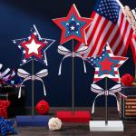 Suzile 3 Pcs Independence Day Table Decorations 4th of July Wooden Signs Patriotic 250th Anniversary Centerpieces Memorial Day Star Figurine Decor for Tabletop Home Fireplace Mantel Holiday Party