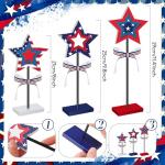 Suzile 3 Pcs Independence Day Table Decorations 4th of July Wooden Signs Patriotic 250th Anniversary Centerpieces Memorial Day Star Figurine Decor for Tabletop Home Fireplace Mantel Holiday Party