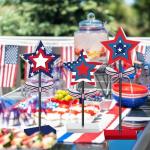 Suzile 3 Pcs Independence Day Table Decorations 4th of July Wooden Signs Patriotic 250th Anniversary Centerpieces Memorial Day Star Figurine Decor for Tabletop Home Fireplace Mantel Holiday Party