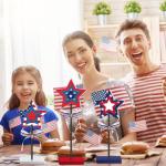 Suzile 3 Pcs Independence Day Table Decorations 4th of July Wooden Signs Patriotic 250th Anniversary Centerpieces Memorial Day Star Figurine Decor for Tabletop Home Fireplace Mantel Holiday Party
