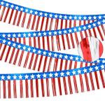 SEPGLITTER 4th of July Tinsel Foil Fringe Garland, 32ft Red White and Blue Patriotic Parade Float Star Hanging Backdrop Banner Table Skirts for Memorial Day Independence Day Decorations