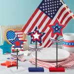 Suzile 3 Pcs Independence Day Table Decorations 4th of July Wooden Signs Patriotic 250th Anniversary Centerpieces Memorial Day Star Figurine Decor for Tabletop Home Fireplace Mantel Holiday Party