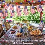 66 Ft American Flag Banners String(76 Flags), and 39 Ft Star Streamers Garland for Patriotic Party Celebration, Independence Day Party Favor Supplies, Memorial Day Decoration