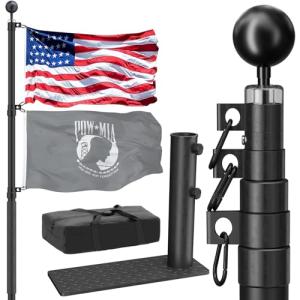 IIOPE 20FT RV Telescoping Flag Pole Kit, Heavy Duty 14-Gauge Aluminum Flagpole with Tire Mount Base, Portable Flag Kit for Camping, Tailgating, Trailer, and Outdoor Use