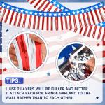 SEPGLITTER 4th of July Tinsel Foil Fringe Garland, 32ft Red White and Blue Patriotic Parade Float Star Hanging Backdrop Banner Table Skirts for Memorial Day Independence Day Decorations