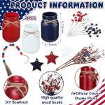 Karenhi 13 Pcs 4th of July Mason Jar Table Decor, Patriotic Centerpieces for Tables with Artificial Flowers and Garland, Independence Day Centerpiece for Home Kitchen Indoor Decor