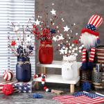 Karenhi 13 Pcs 4th of July Mason Jar Table Decor, Patriotic Centerpieces for Tables with Artificial Flowers and Garland, Independence Day Centerpiece for Home Kitchen Indoor Decor