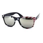 SA106 Patriotic American Flag Print Hipster Horn Rim Sunglasses Mirror Lens Navy Arm