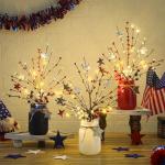 Karenhi 13 Pcs 4th of July Mason Jar Table Decor, Patriotic Centerpieces for Tables with Artificial Flowers and Garland, Independence Day Centerpiece for Home Kitchen Indoor Decor