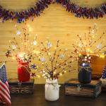 Karenhi 13 Pcs 4th of July Mason Jar Table Decor, Patriotic Centerpieces for Tables with Artificial Flowers and Garland, Independence Day Centerpiece for Home Kitchen Indoor Decor