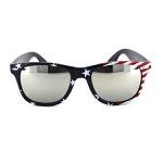 SA106 Patriotic American Flag Print Hipster Horn Rim Sunglasses Mirror Lens Navy Arm