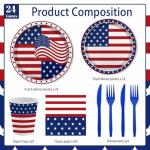 MEHOFOND 4th of July Party Supplies Set, Patriotic USA Flag Disposable Paper Plates Cups Napkins Cutlery Red White Blue, Independence Day Tableware Decorations for Birthday BBQ Picnic, Serve 24