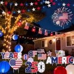 RattanView 12 Pcs Large 250th Anniversary Yard Signs Decoration 4th of July 250th Patriotic USA Flag Eagle Lawn Decoration with Stakes for 1776-2026 Commemorative Outdoor Decor